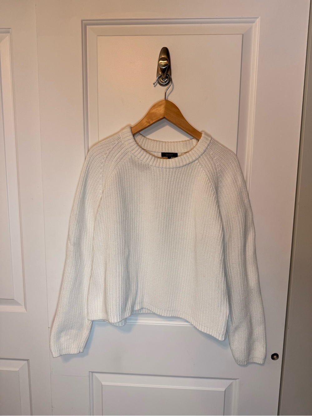 Quince Cream Crewneck Ribbed Knit Sweater